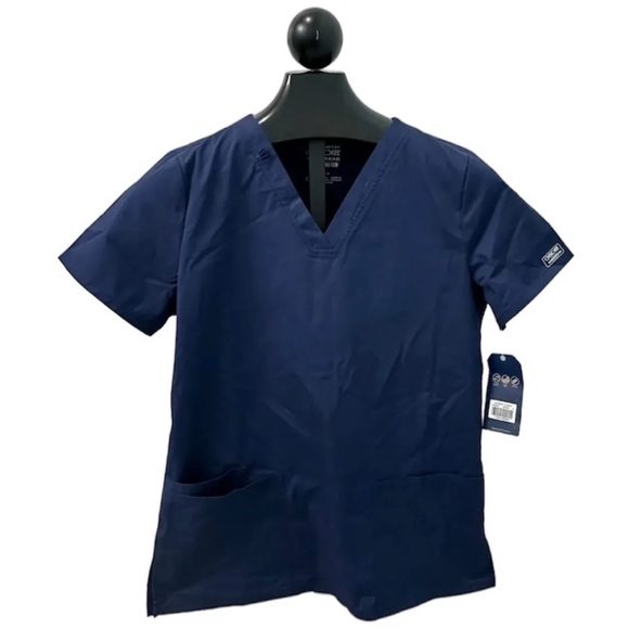 NWT Cherokee Workwear Womens Navy Stretch V-Neck Top Size Small - Picture 1 of 8